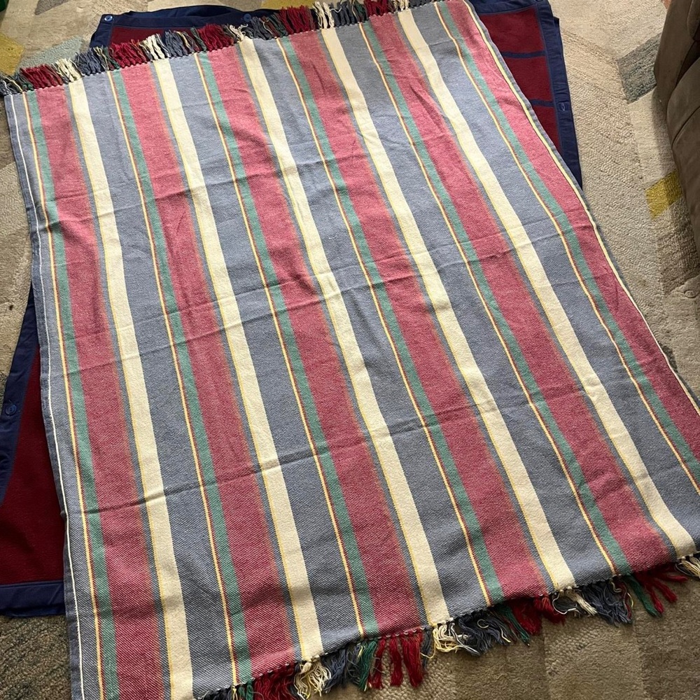 Ralph Lauren striped throw blanket fringe Made in USA beach multi 100% cotton
